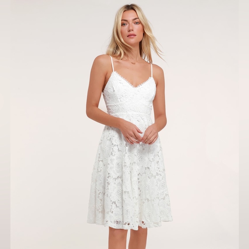 Lulu’s Nora Lee White Sleeveless Lace Midi Dress With Pockets - Picture 3 of 12